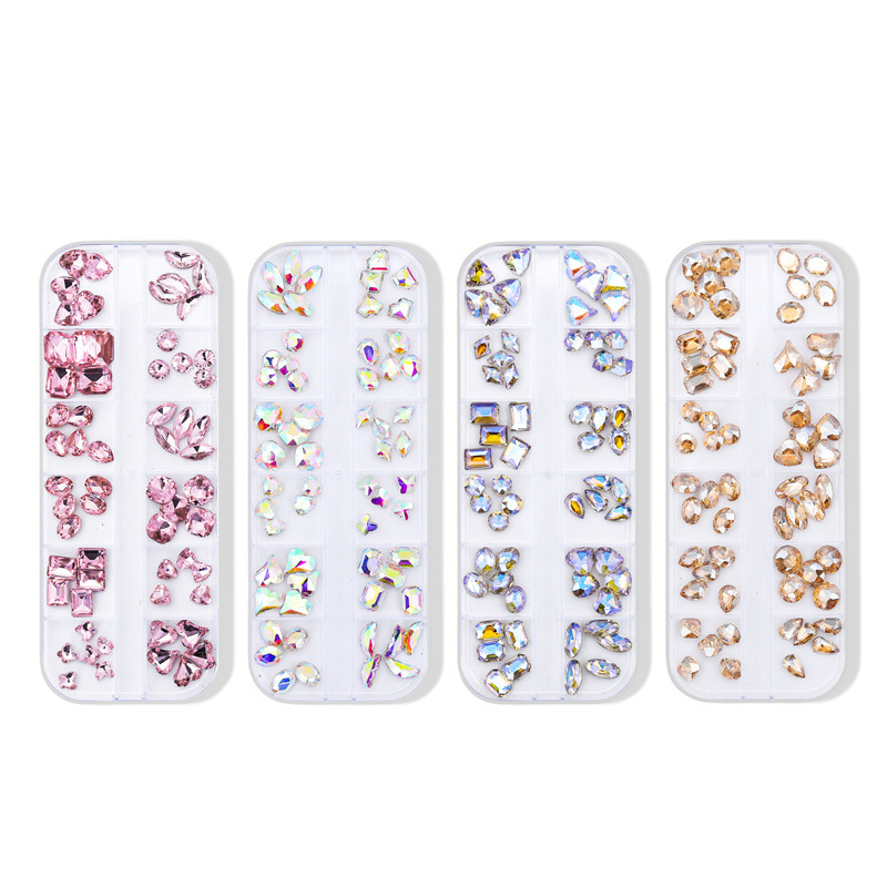 Celebridad de Internet nuevo arte de uñas Joyería de diamantes en forma especial punta inferior color blanco AB champán oro mezclado K9 arte de uñas diamante joyería de uñas