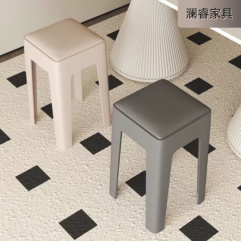 Soft Cushioned Stools for Home Use, Stackable, Extra Thick Plastic Square Stools, High Stools for Adults, Sturdy, Suitable for Living Room and Dining Table Chairs