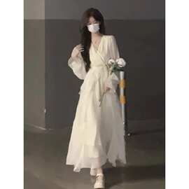 春秋法式初恋长裙超仙甜美温柔风荷叶边公主连衣裙子女秋冬季穿搭