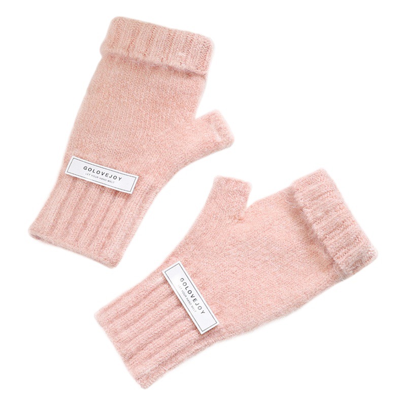 Otoño e Invierno cálido medio dedo guantes para mujeres Corea del Sur moda largo felpa plegable engrosada pantalla táctil lana guantes de punto