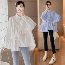 孕妇装2024新款棉孕妇不规则翻领宽松衬衣衬衫可哺乳
