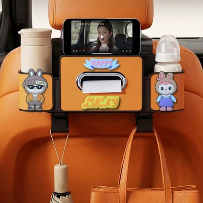 Car cup holder/beverage holder storage box, in-car hook organizer - happy-couple-4-in-1-seat-storage-box-4th-generation-orange