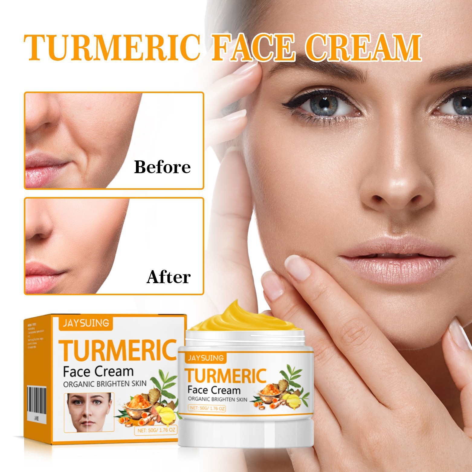 Jaysuing Turmeric Mild Moisturizing Cream Smoothes the Surface, Clears the Face, Evens Skin Tone, Cares for the Surface Layer of the Skin