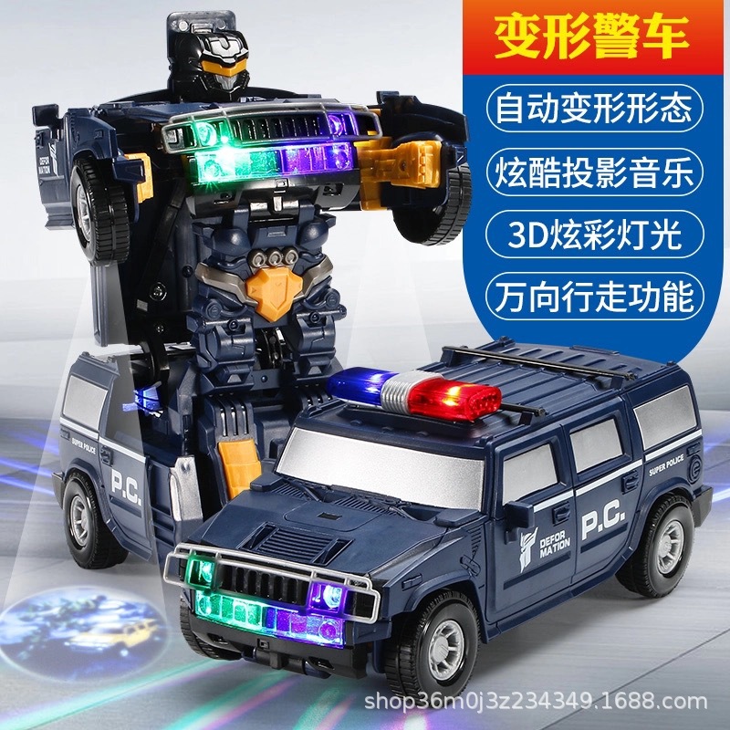 Transfronterizos niños deformación eléctrica policía Hummer robot juguete giratorio universal niño sonido y luz coche de música