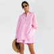 European and American 2025 New Pure Cotton Loose Breathable Comfortable Long-Sleeved Shorts Summer Thin Pajamas Women's Cross-Border Home Clothes