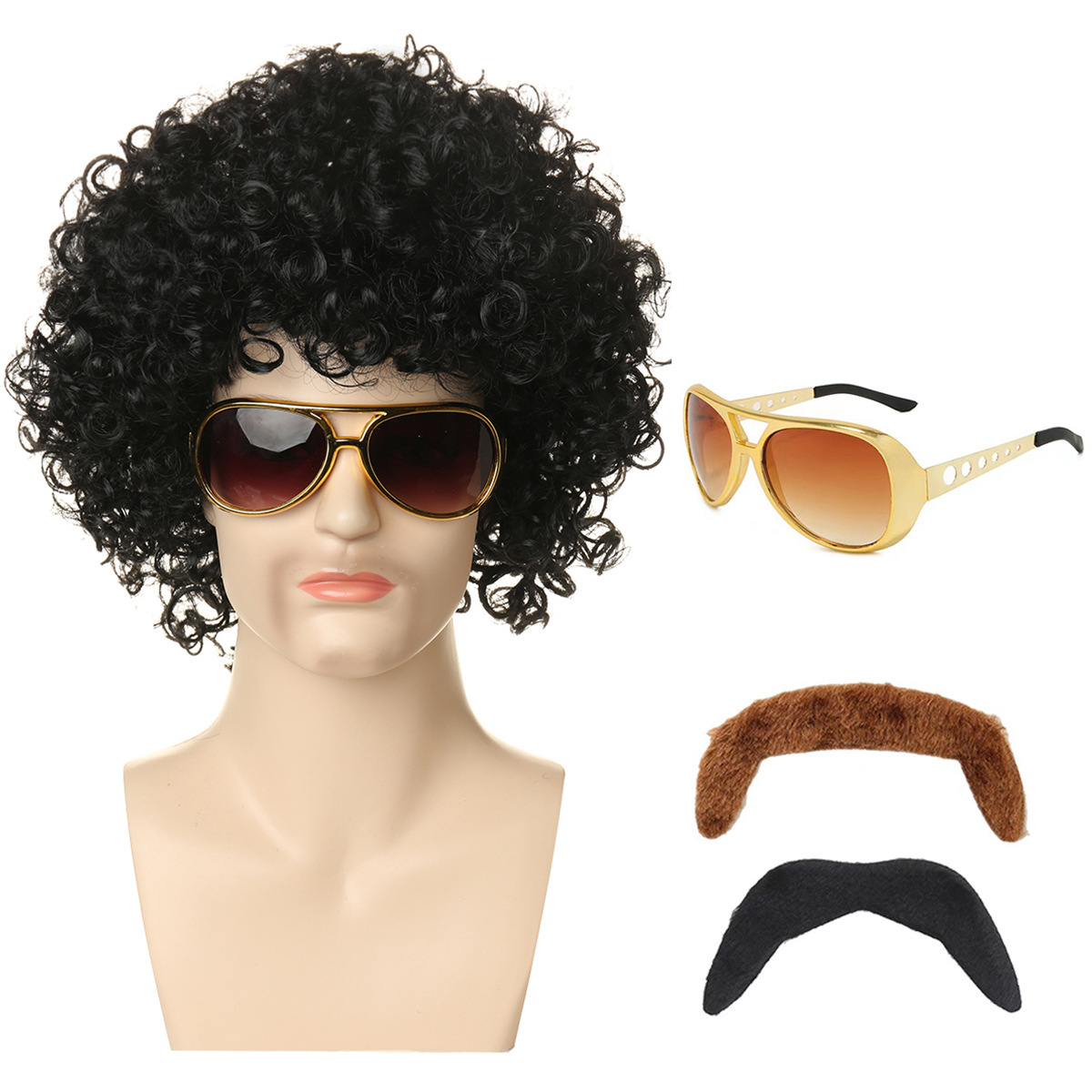 검은색 팬머리 + 엘비스 안경과 투톤 수염