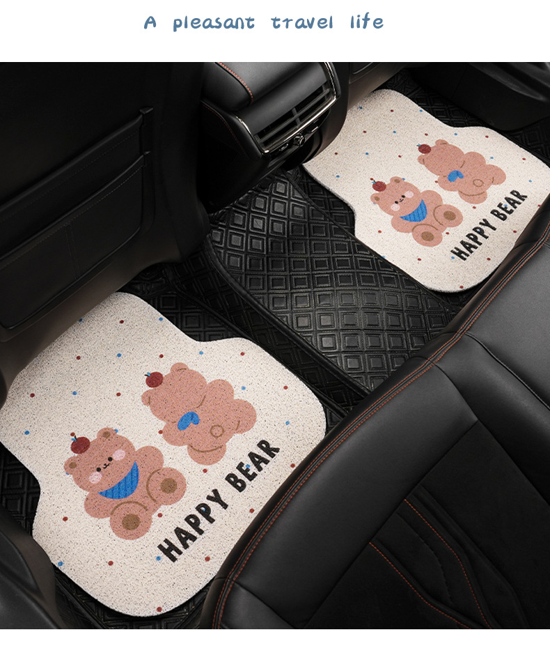Cartoon Car Floor Mats, Cute Bear Car Anti-Slip Wear-Resistant Carpet Mats, Creative General Car Decoration Supplies