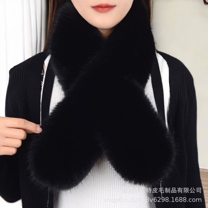 Wholesale New Faux Fox Fur Scarf for Autumn and Winter, Versatile Faux Fur Thickened Cross Neck Warmer, Fashionable and Warm Neck Wrap