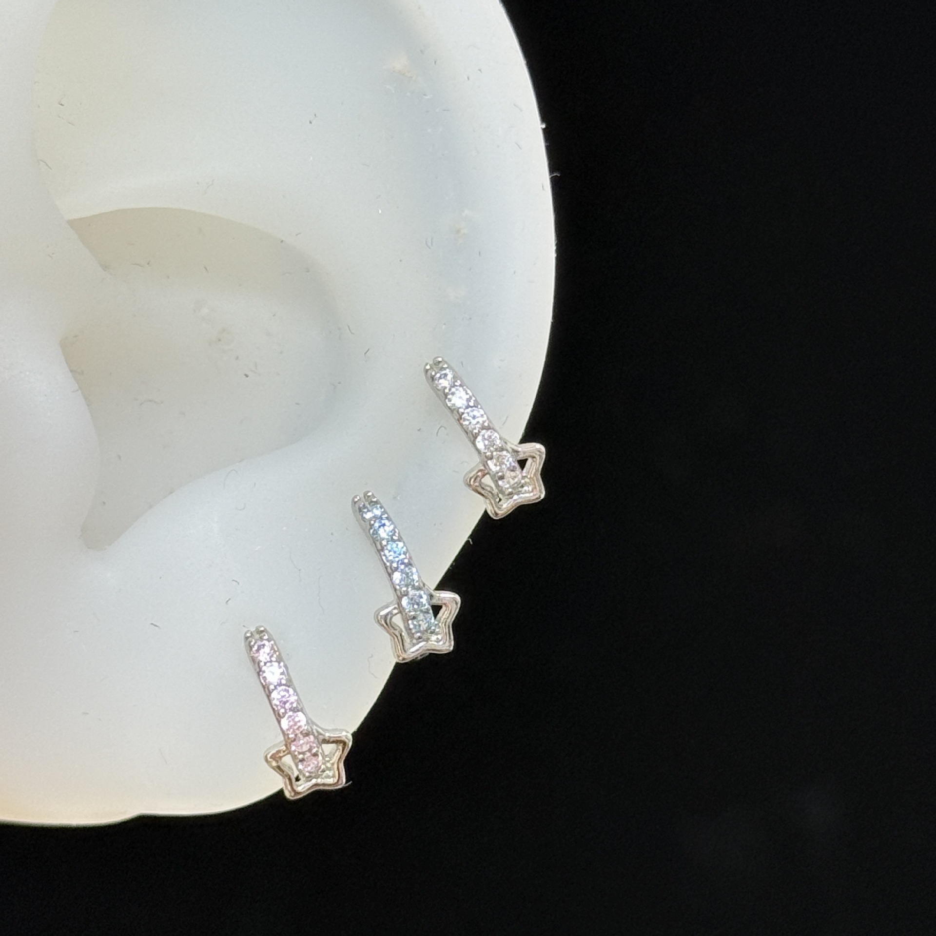 Cute Girly Design with Hollow Diamond-Studded Star Straight-Pin Ear Clips and Ear Hoops
