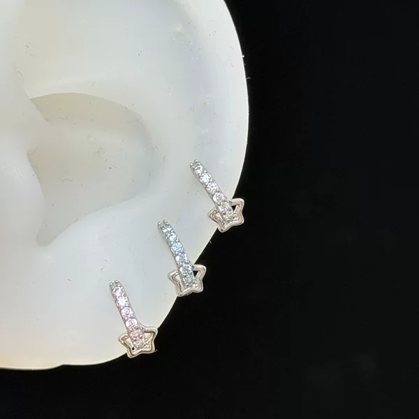 Cute Girly Design with Hollow Diamond-Studded Star Straight-Pin Ear Clips and Ear Hoops