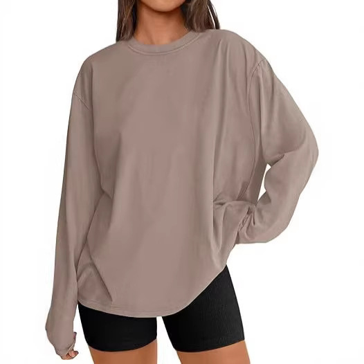 Cross-Border European and American Women's Clothing Long-Sleeve Tops, Loose Plus-Size Round-Neck Milk Silk T-Shirts, One-Piece Wholesale Cross-Border European and American Women's Clothing Long-Sleeve Tops, Loose Plus-Size Round-Neck Milk Silk T-Shirts, One-Piece Wholesale