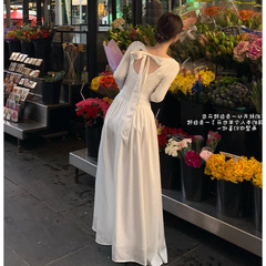 '白月光契约'白色连衣裙女秋季长袖打底裙高级感法式长裙2025秋冬