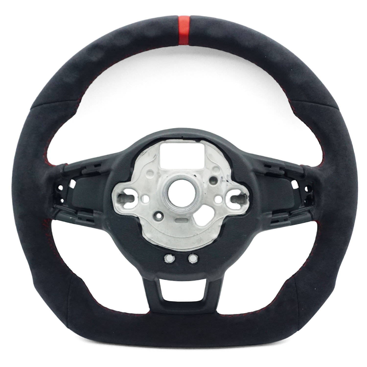 Suitable for Volkswagen Golf mk7 GTI RLINE, full suede with red stitching and red return-to-center mark on the steering wheel base