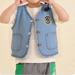 Children's Vest 2025 New Summer Style for Boys and Girls 3152 Korean Style Duck Light-Up Denim Vest for Small and Medium-Sized Kidsren