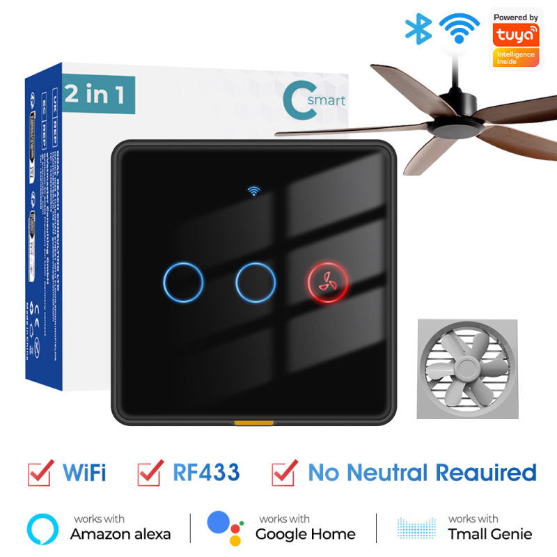 Wifi ファンライト 2 ウェイ RF リモコン壁タッチスイッチ Tuya スマート APP 音声タイミング EU スイッチ|undefined