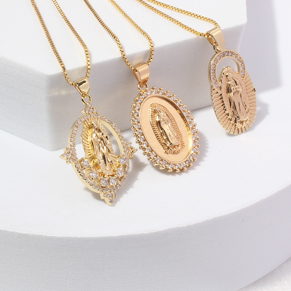 vintage religious jewelry Virgin Mary relief pendant diamond necklace wholesale