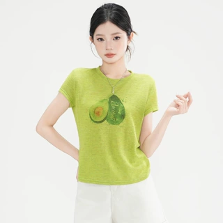 季优 美式辣妹多巴胺水果印花正肩短袖T恤女夏季新款设计感小上衣