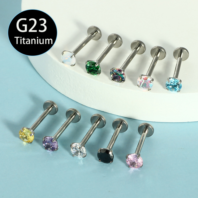 Long Threaded F136 Titanium Lip Stud with Internal Thread and Zirconia Stone, 16G Body Piercing Jewelry for Ear Cartilage, 6-10mm detail image 7