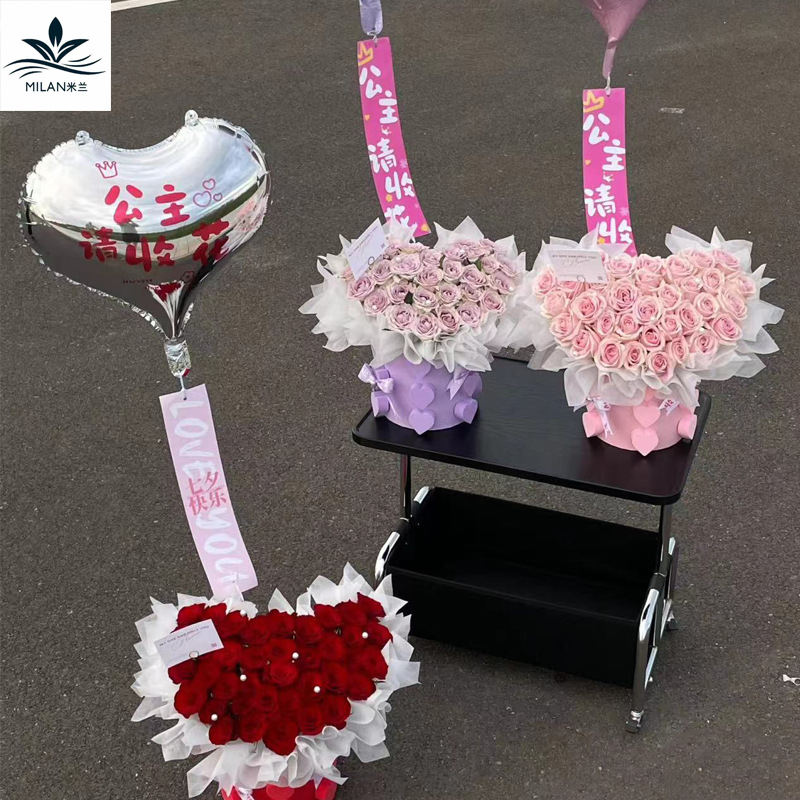 Nuevo ramo de rosas de Qixi, caja de regalo de flores redondas, caja de regalo de flores.
