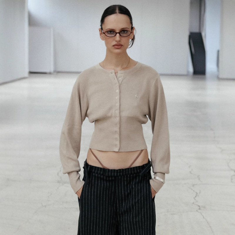 badblood Crewneck Short Knitted Cardigan Women's American Retro Embroidered Button Top 2024 Autumn and Winter Sweater Fashion