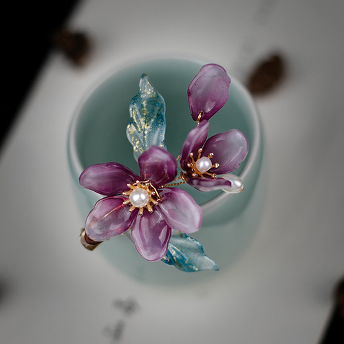 Ancient style hair accessories pink glazed flower hair clip side clip for young girls Hanfu headdress retro unmounted fresh and new