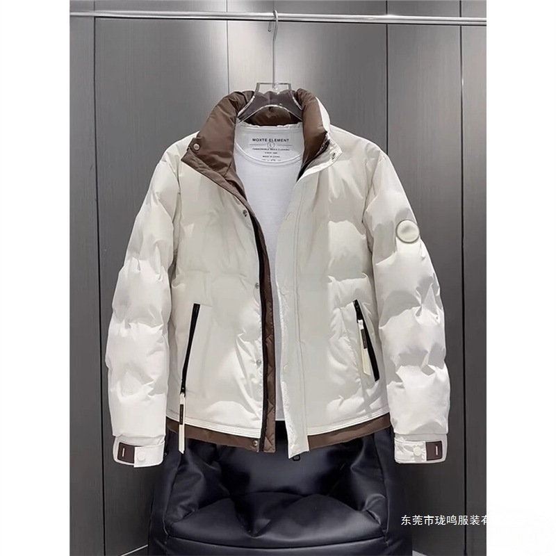 White Duck down Jacket Men's Winter 2024 New Color Matching Stand Collar Warm Thickeneded Jacket Men's Winter Wear Black