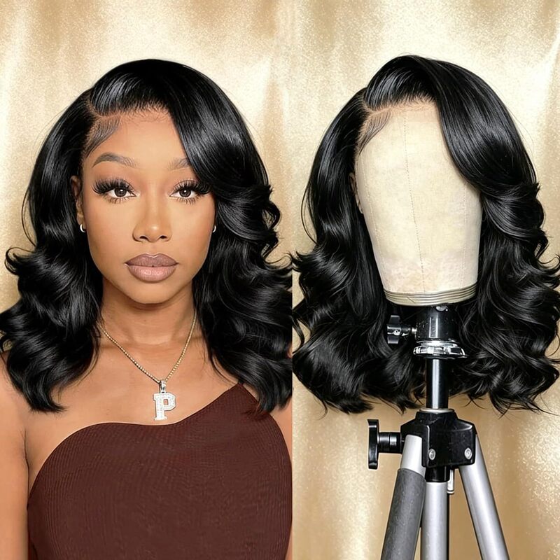 13x4 lace front wig untrimmed wavy 14inch HD lace front short hair glueless