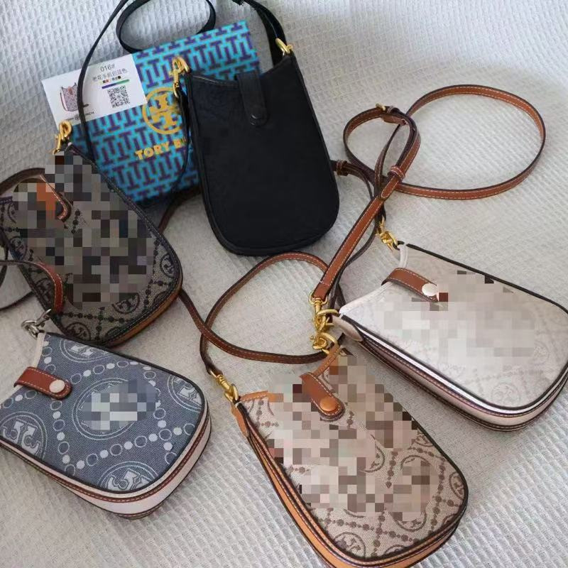 Tb Mobile Phone Bag with Monogram Jacquard and Leather Trim, Fashionable Versatile Trendy Style Handbag and Crossbody Bag for Women Tb Mobile Phone Bag with Monogram Jacquard and Leather Trim, Fashionable Versatile Trendy Style Handbag and Crossbody Bag for Women