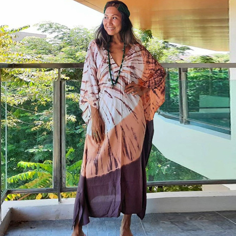 Blusa de playa europea y americana posicionamiento impresión traje vestido suelto bikini protector solar blusa traje de baño femenino RZ03