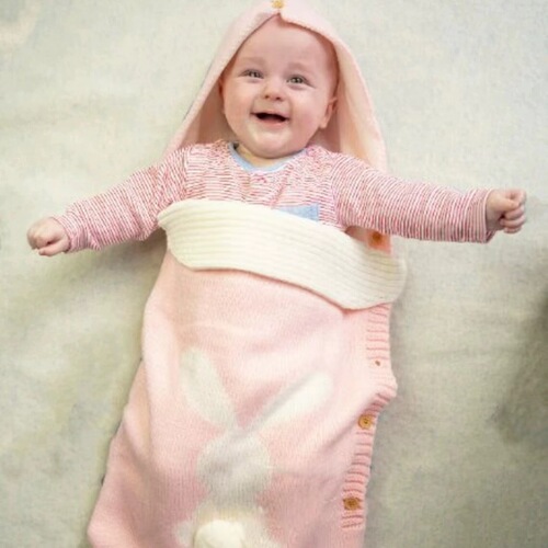 Factory Supply Instagram Style Summer New Arrival European and American Solid Color Baby Sleep Bag Knitted Rabbit Button Sleep Bag Wholesale