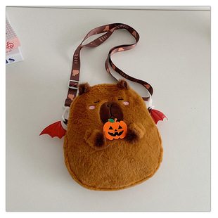 Capybara Halloween Devil Capybara Doll Plush Cartoon Backpack Girls Orange Crossbody