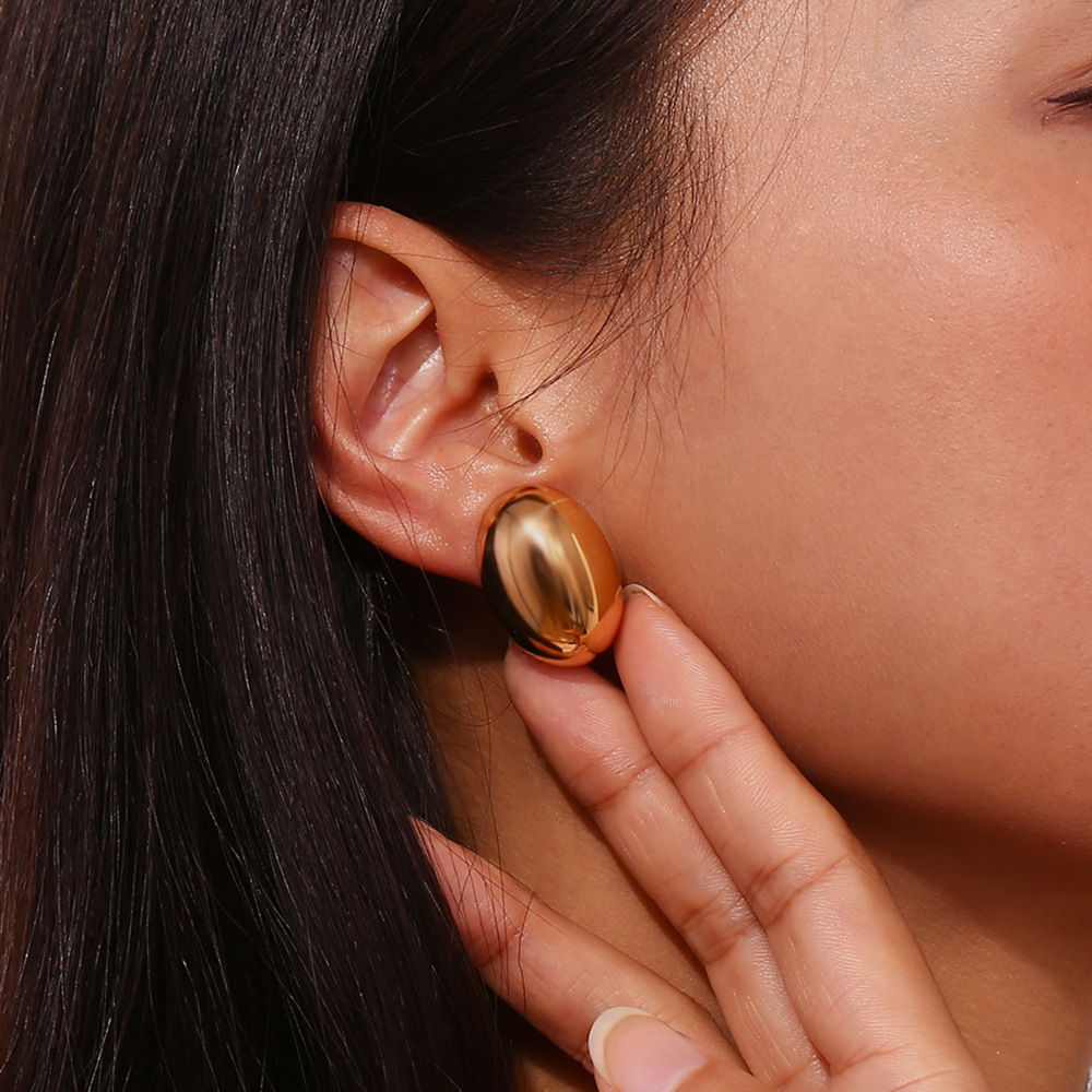 Simple Style Style PVD Coated Real Gold Plated 18K Gold Oval Stainless Steel Simple Style Waterproof Non Tarnish Ear Studs