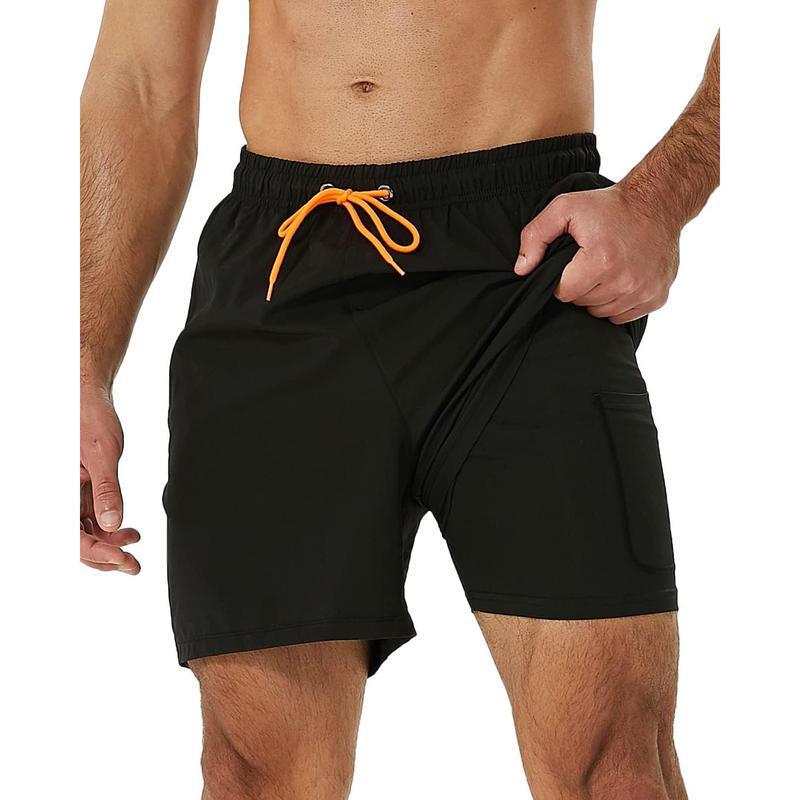 2025 New Cross-Border Dropshipping 2-in-1 Quick-Dry Men's Swimming Trunks with Compression Lining