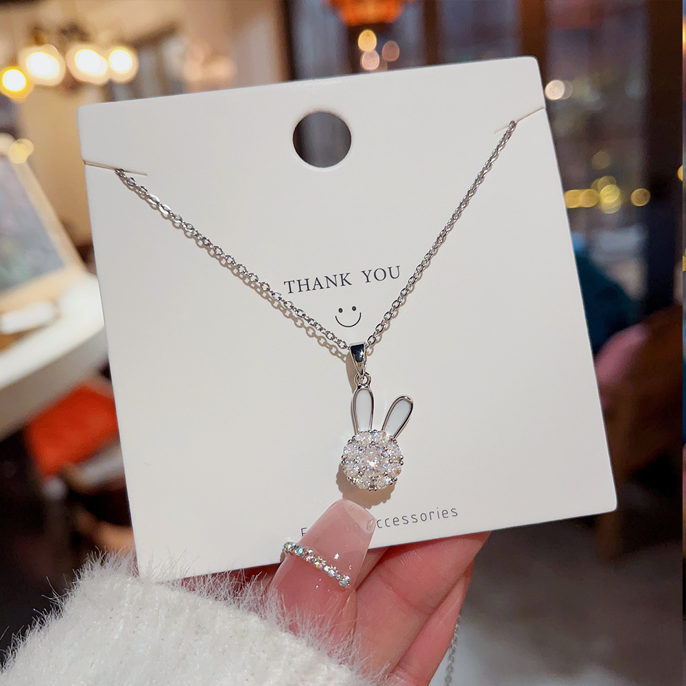 Cute Rabbit Titanium Steel Plating Zircon Pendant Necklace_colorza_7