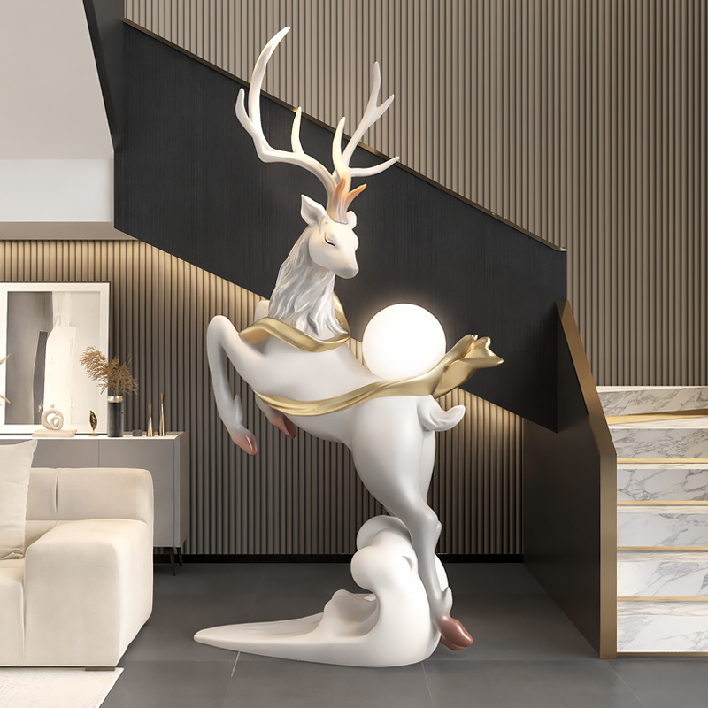 ?대형 엘크 거실 바닥 램프 장식품 빛 고급 대기 홈 장식 입구 조각 개막 집들이 행사