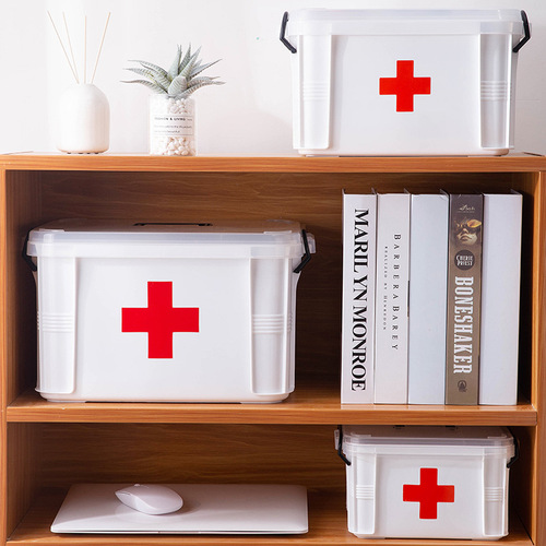 Portable Home Medical Supply Box with Double Layers and Divided Compartments, Medicine Organizing Box with Lid, Simple Medicine Box