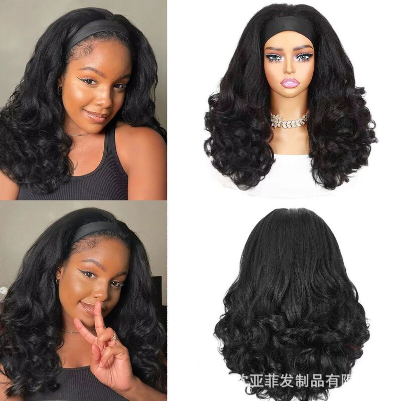 Kinky Straight Cross-Border Ice Silk Headband Long Curly Hair Fluffy Synthetic Wig