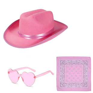 Cross-Border New Children's Brimmed Cowboy Hat, Paisley Square Scarf, Peach Heart Glasses Three-Piece Set, Party Styling Felt Hat
