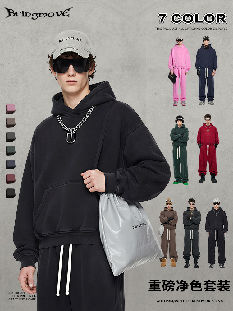 Calle secada| Invierno marcas de moda europeas y americanas BOXY agua lavada con camisa con capuzas de terciopelo recta macheta pantalones largos para hombres