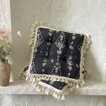 2025跨境新款竹节麻流苏坐垫椅子垫棉麻餐椅垫柔软凳子垫蒲团批发