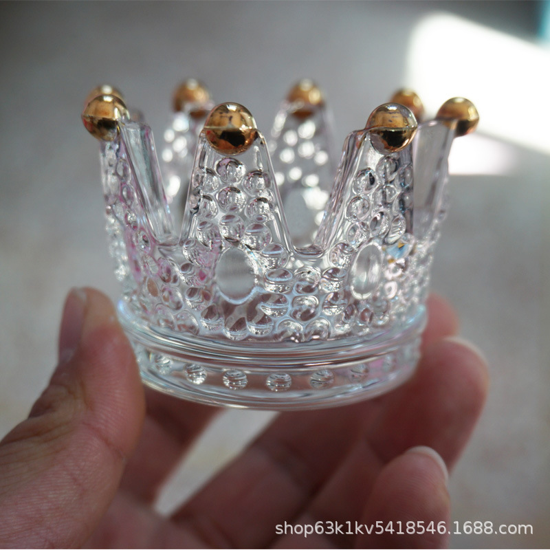 Vaso de cristal dorado tipo corona, portavelas de lujo o recipiente para joyas, decoración romántica