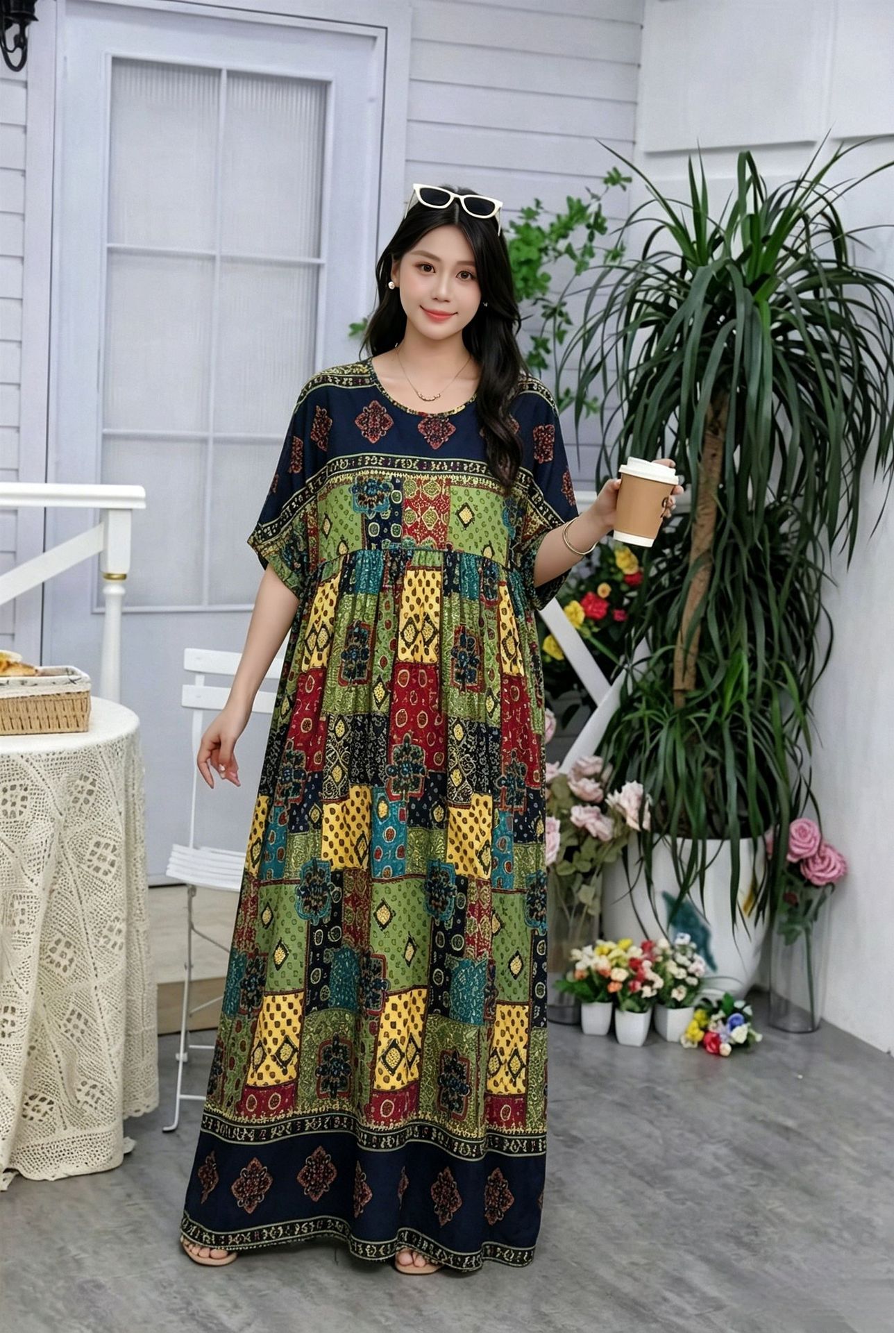 Vestido de mujer de verano de talla grande para mujer, falda larga, falda grande, falda suelta, vacaciones de viaje retro, falda asimia