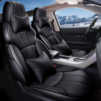 Cross-border 23 real cowhide car seat cushion four seasons leather seat cover summer five fully enclosed cowhide cushion (Modelə uyğun (Original) oturacaq örtükləri) - black-plain-leather-standard-edition