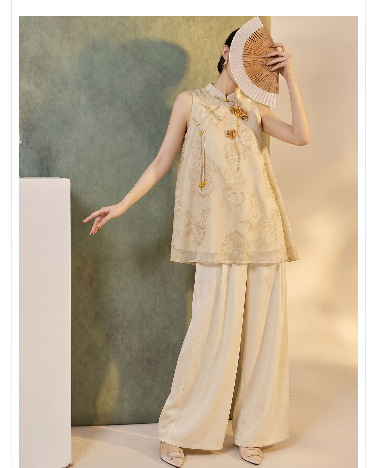 Đầm vest nữ retro chất jacquard cài snap — nghệ chi tiết 5