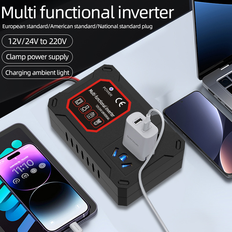 Inversor de batería de coche 12V24V motocicleta a 220V multifunción coche cargador de teléfono móvil enchufe adaptador image 3