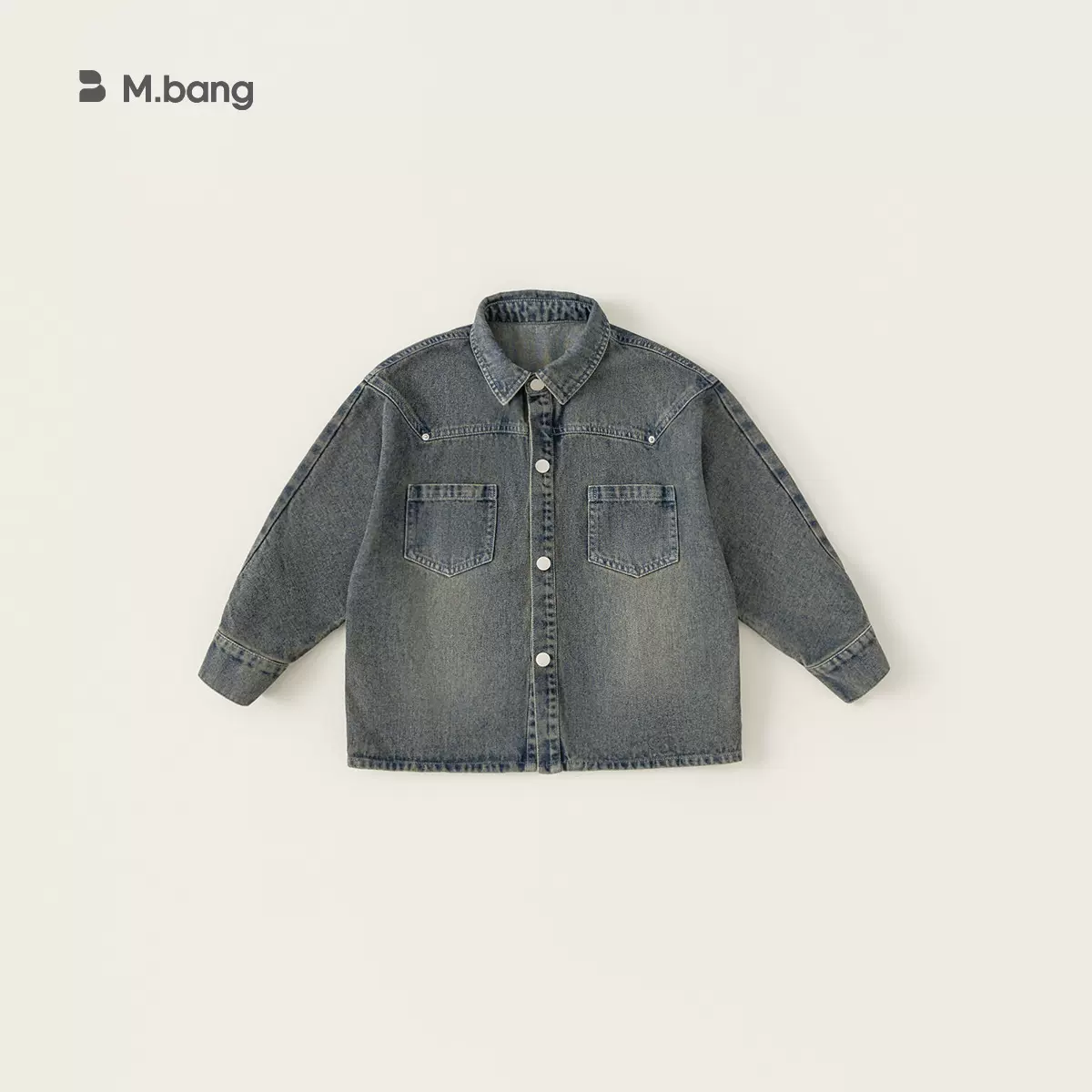 邦选男童牛仔上衣中大童春秋款铆钉做旧感复古外套男孩子长袖衬衫