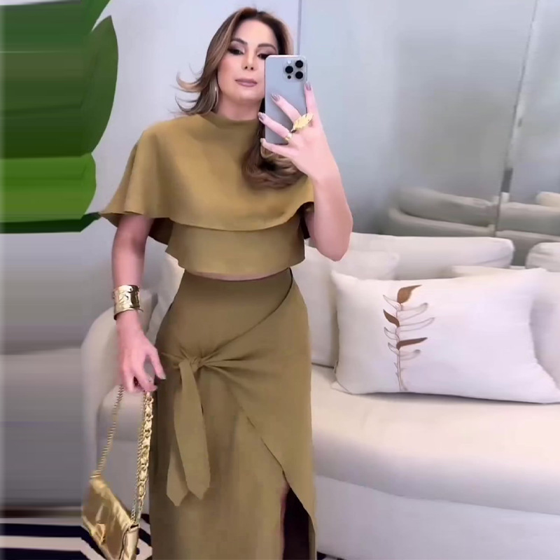 Women's Clothing Women's Fashion Shawl Collar Sexy High Slit Skirt Suit_mkmklike.com