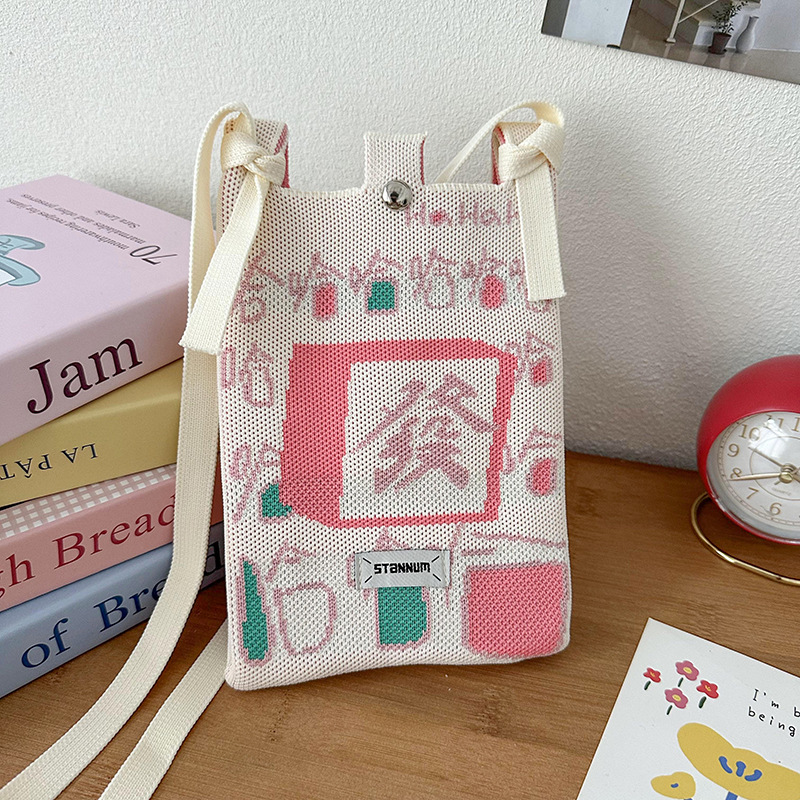 Nueva sensación de alto nivel encantadora cartoon tejido bolso de teléfono móvil de moda chica multifuncional bolso de hombro bolso portátil