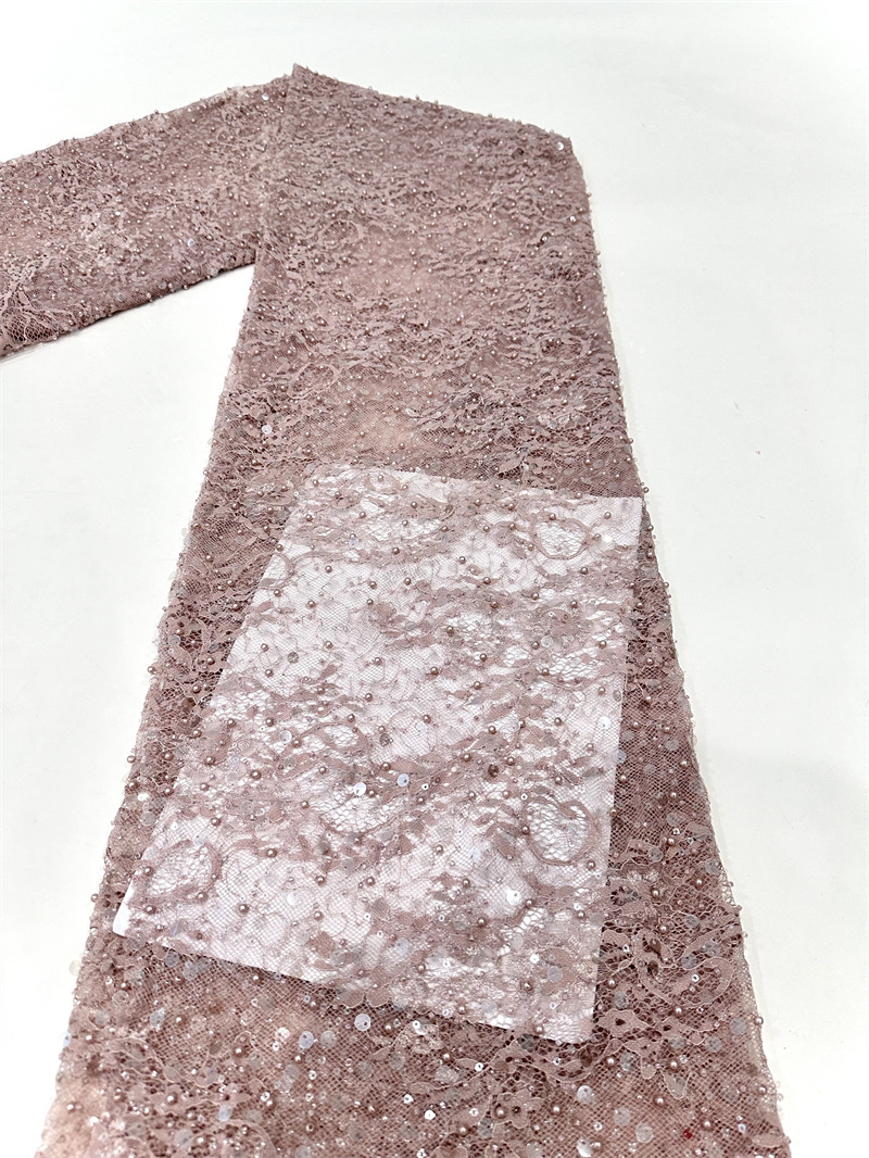 Tejido de bordado de encaje, tejido de bordado de cuentas, pequeño vestido de boda fresco, vestido de moda, tela