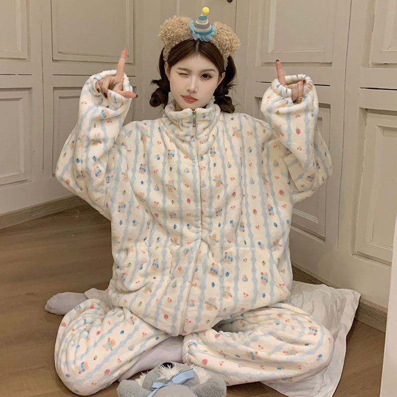 2026 New Winter Women's Double Long High Collar Zipper Small Floral Flannel Thickeneded Warm and Comfortable Feeling